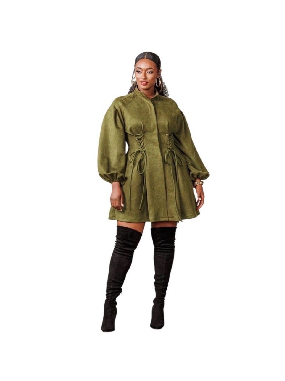 Brooks Tan Lace-Up Suede-Look Trench Coat